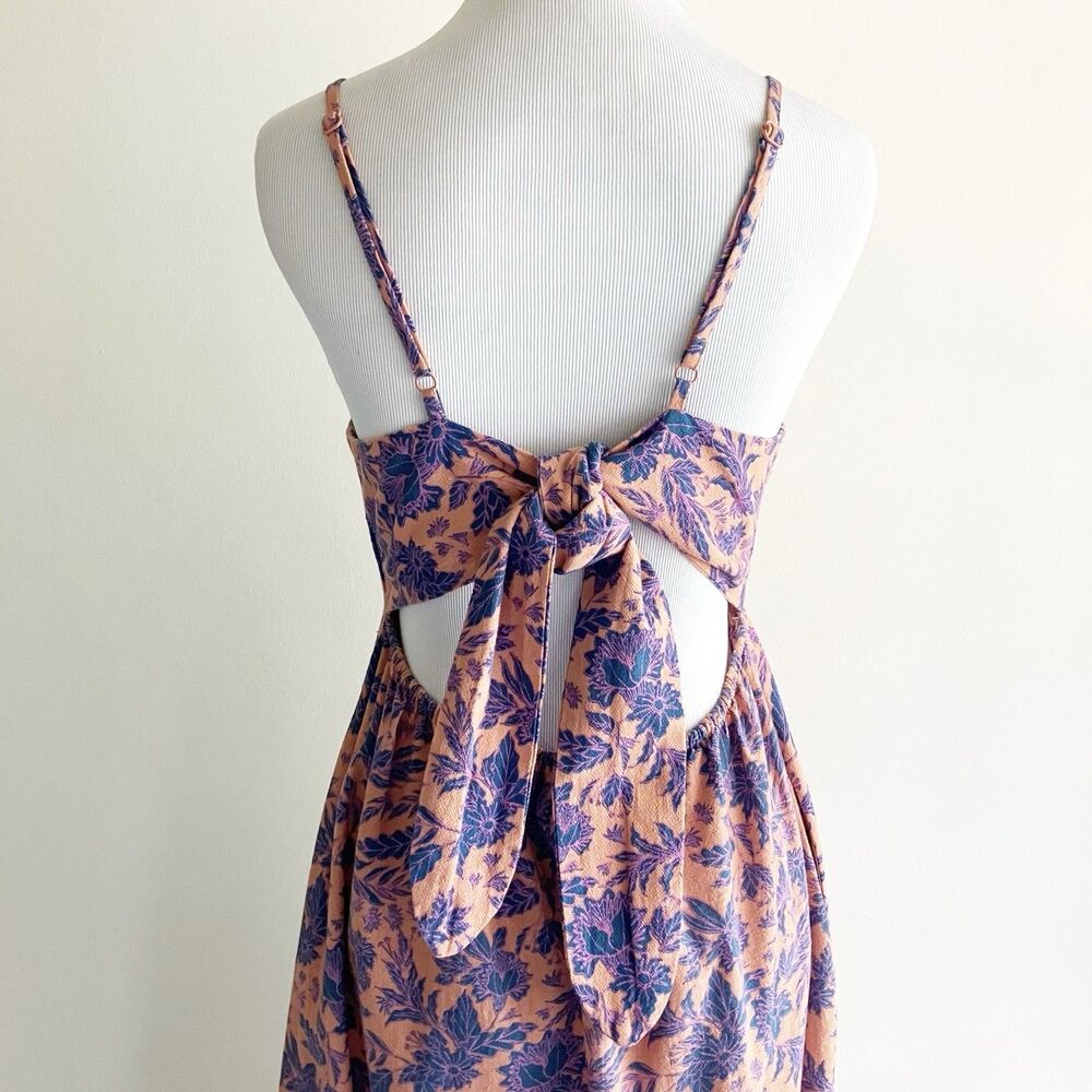Universal Thread Midi Sundress Sz Small Floral Print Tie Cut Out Pockets Button - Picture 5 of 7
